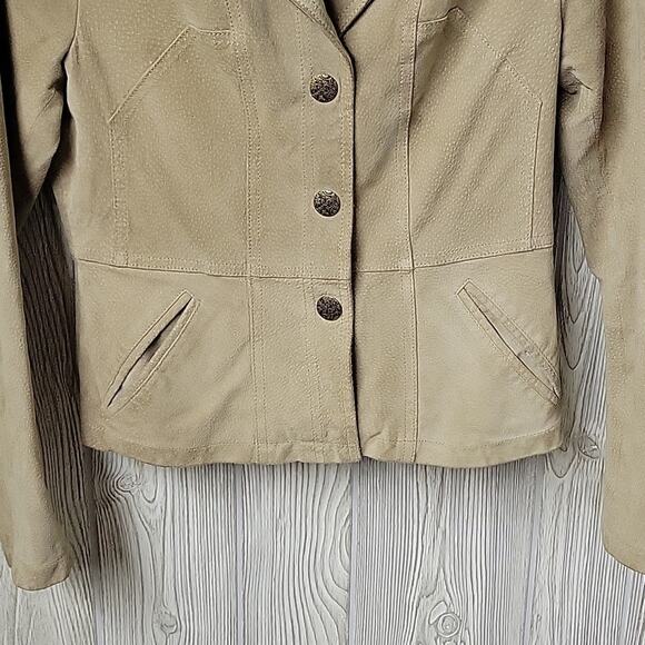 Wilsons Vintage Leather Blazer Button Up Lined Jacket Khaki Tan Womens Small - Picture 4 of 11